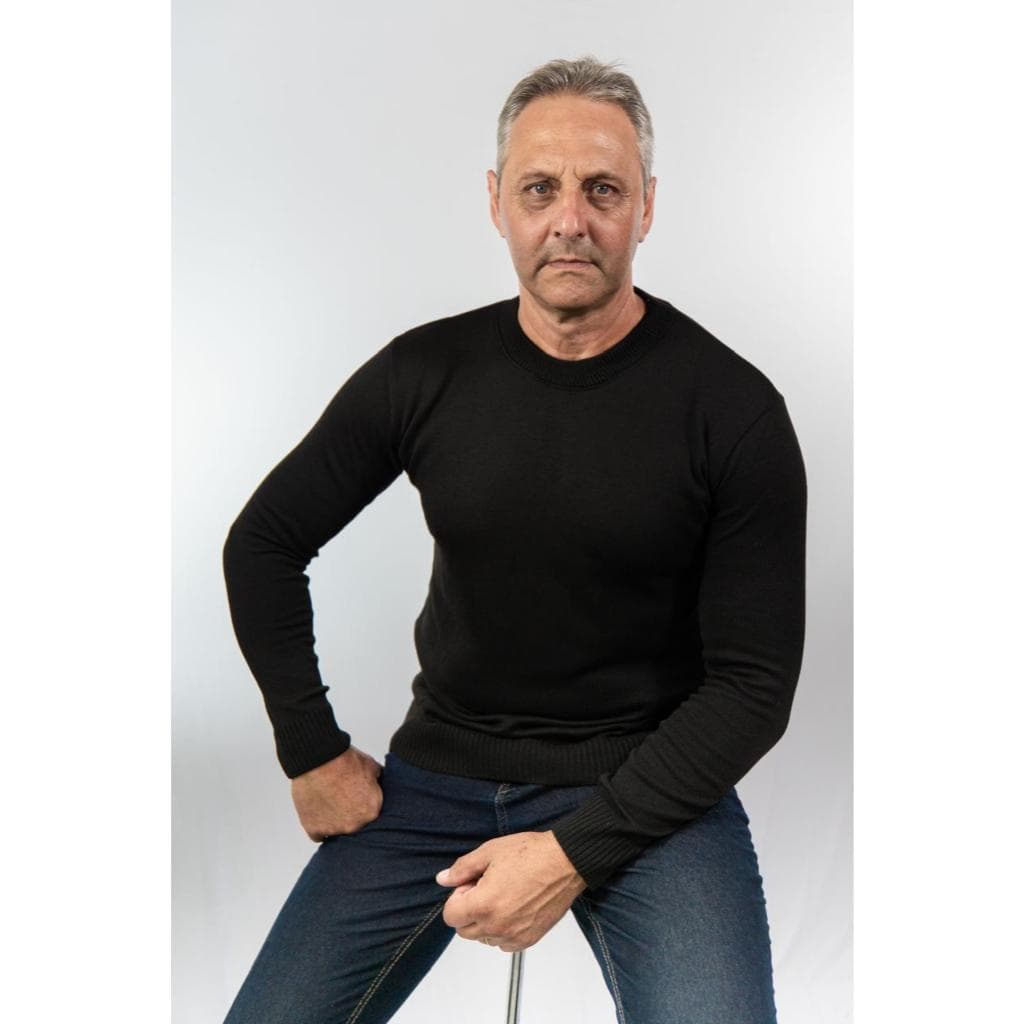 Blusa Masculina Lisa de Frio Suéter de Tricot Inverno Gola Redonda Básica Tam. M G GG