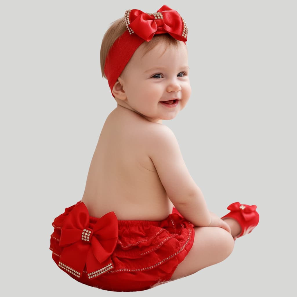 Kit Bebê Feminino Sapatinho Tiara Calcinha Bunda Rica 3 a 8 Meses Calcinha Tapa Fralda
