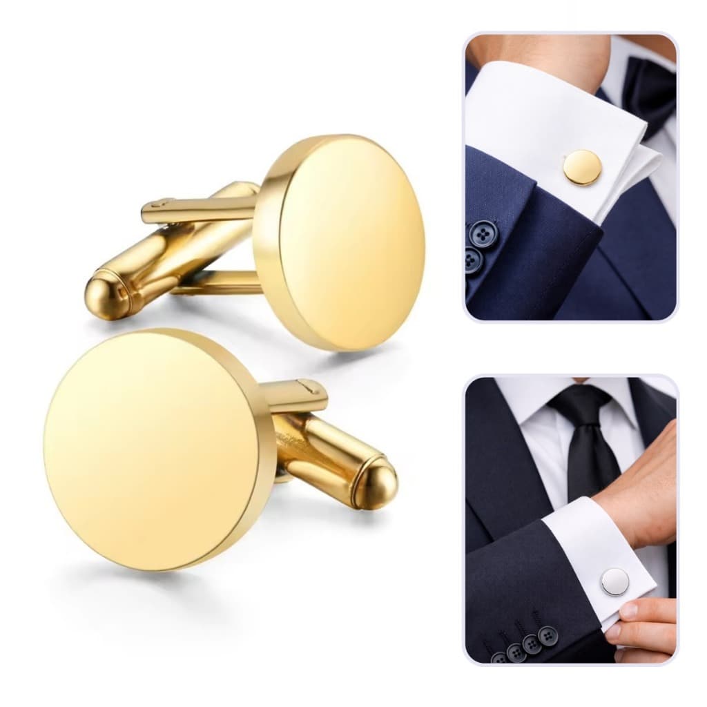 Par De Abotoaduras Redondas Para Punho De Camisa Masculina Elegante Em Aço Inoxidável Não Enferrujaa