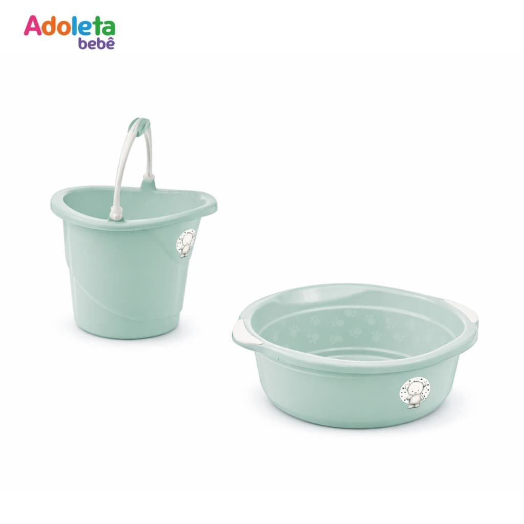 Kit Infantil Fofura Verde | Bacia 15L + Balde 13L | Cajovil | Prático e Aconchegante