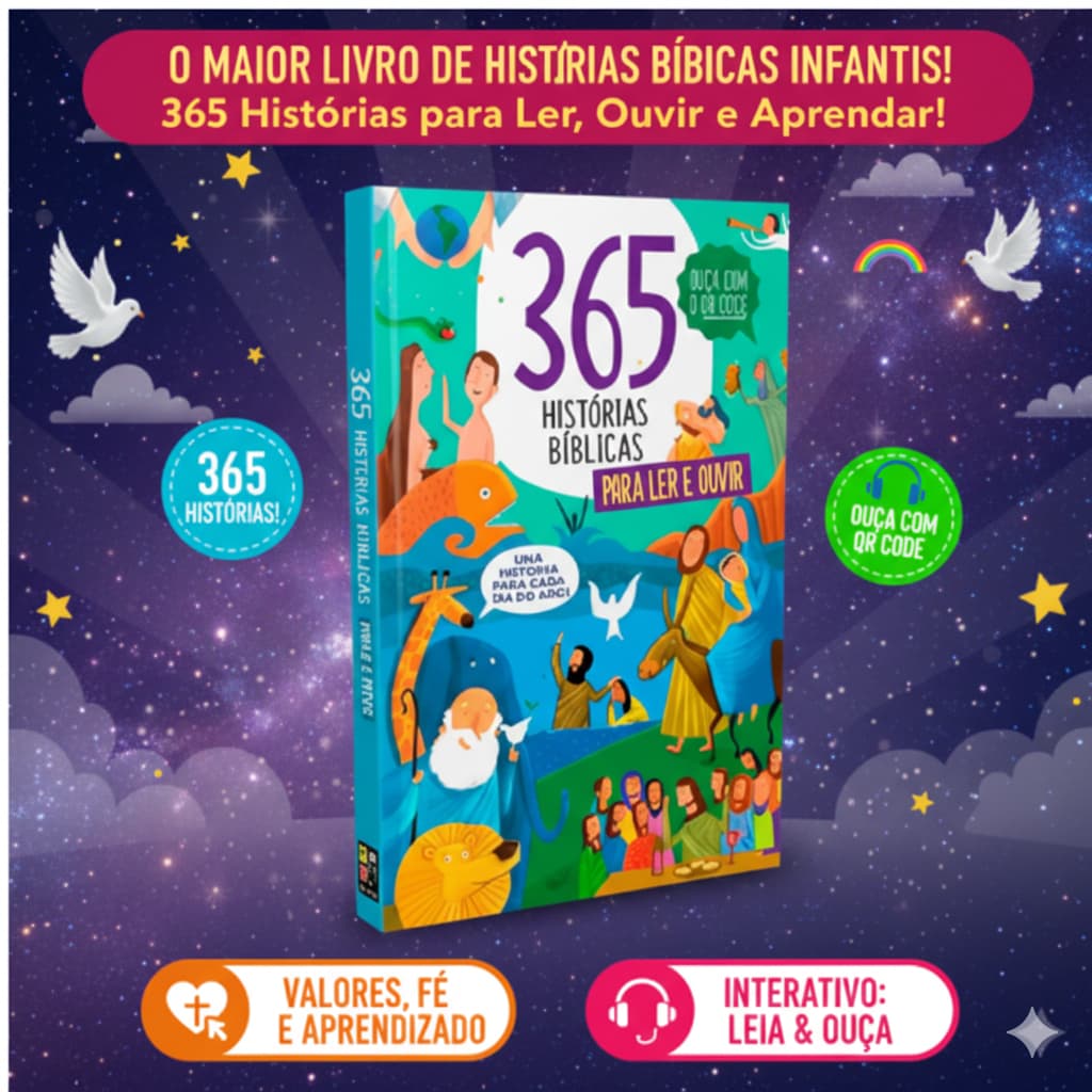 365 Histórias Bíblicas Infantil Eva Para ler e Ouvir - Beatriz Hüne - Com QR Code