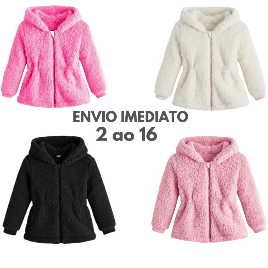 Blusa de frio Menina Infantil Pelinho com Capuz feminina TOUCA Tedy Casaco Teddy Ted JAQUETA  INFANTIL Roup Frio Moletom