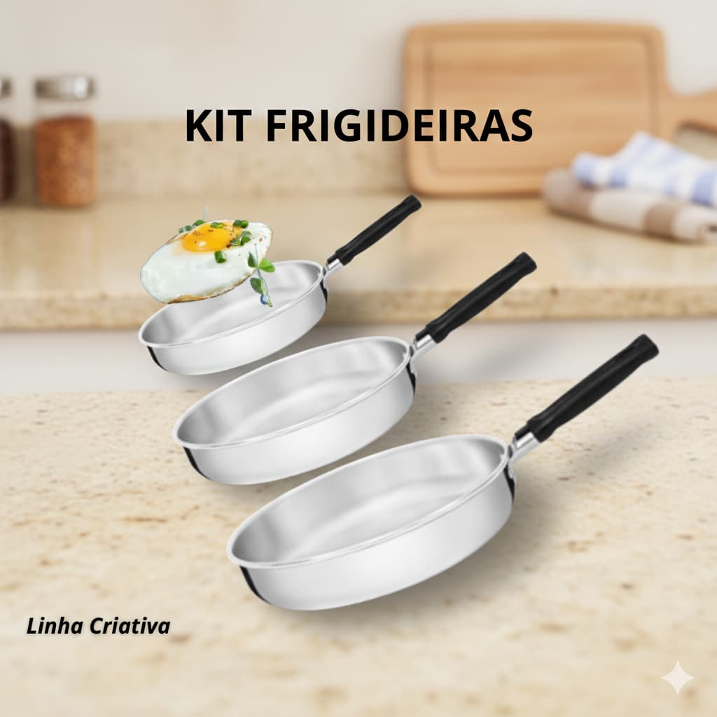 JOGO DE FRIGIDEIRAS DE ALUÍNIO - 3 TAMANHOS - TAMANHO 14 CM IDEAL PARA OVOS - ALUMIC