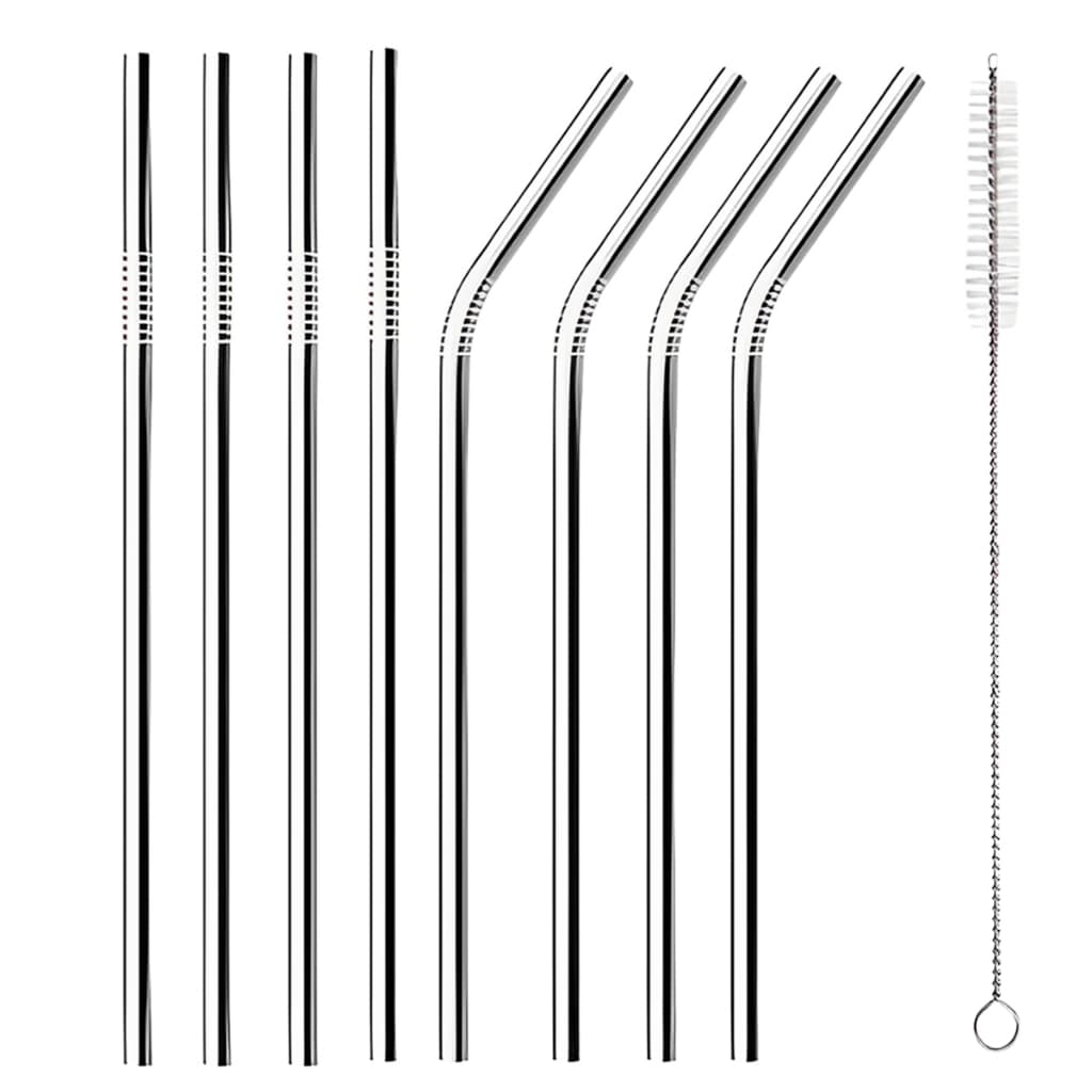 Kit 08 Canudos Inox 02 Escovas Limpeza Peças Ecológico Reutilizáveis Laváveis Aço