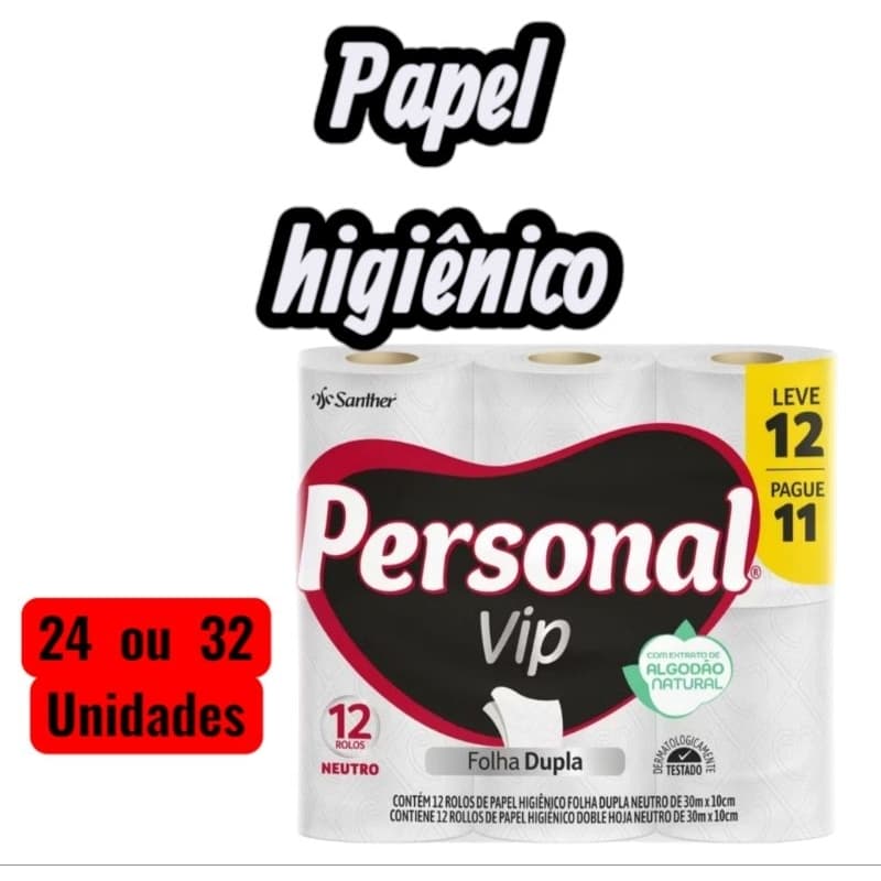 Papel Higiênico Personal Vip Folha Dupla Com 24/32 Rolos Com 30 Metros Cada Rolo Hiper Macio