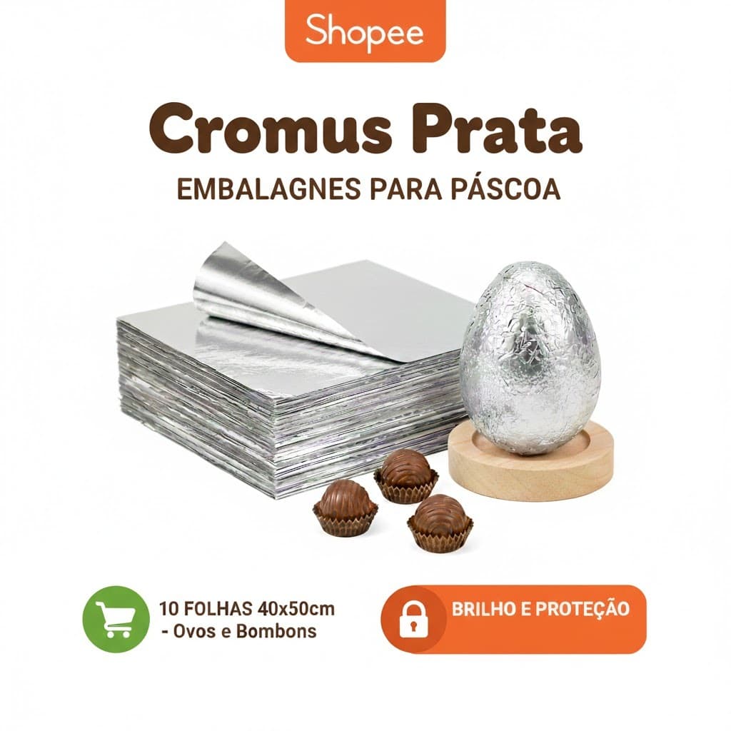 Papel Chumbo Cromus Prata 40x50cm 10 folhas  para Ovos de Páscoa e Bombons