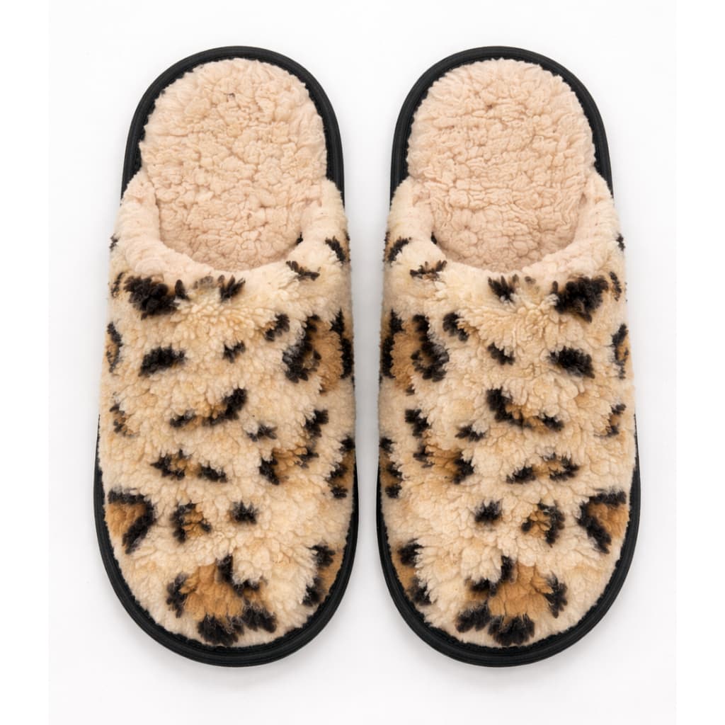 Pantufa feminina aveludada forrada com lã Onça antiderrapante - Pantufa de onça