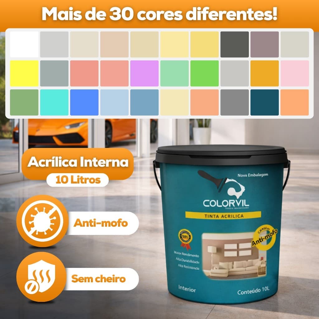 Tinta Parede Interna 10 Litros Colorvil - Anti Mofo Sem cheiro Alto Rendimento - Diversas Cores
