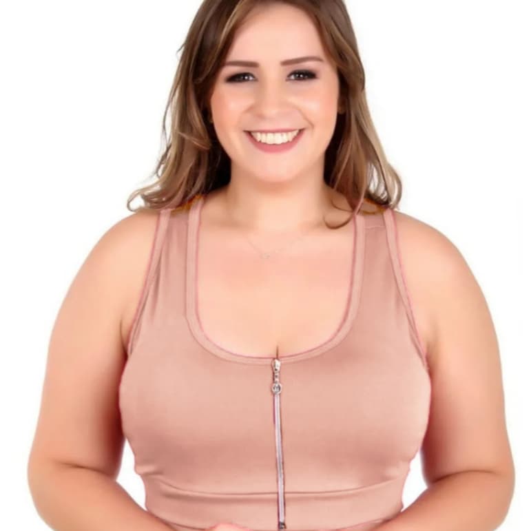 Top Fitness Plus Size Com Ziper E Bojo Removível  WOLFOX