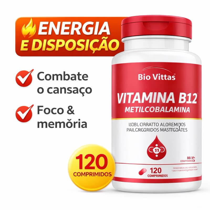 Vitamina B12 Metilcobalamina(120 Comprimidos 1000mg Mastigáveis Sabor Frutas Vermelhas)-Bio Vittas