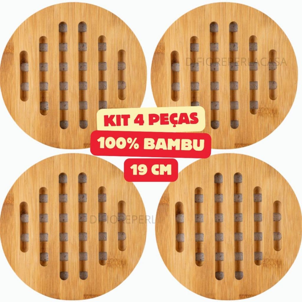 Kit Descanso de Panela em Bambu 19 cm - 4 unidades