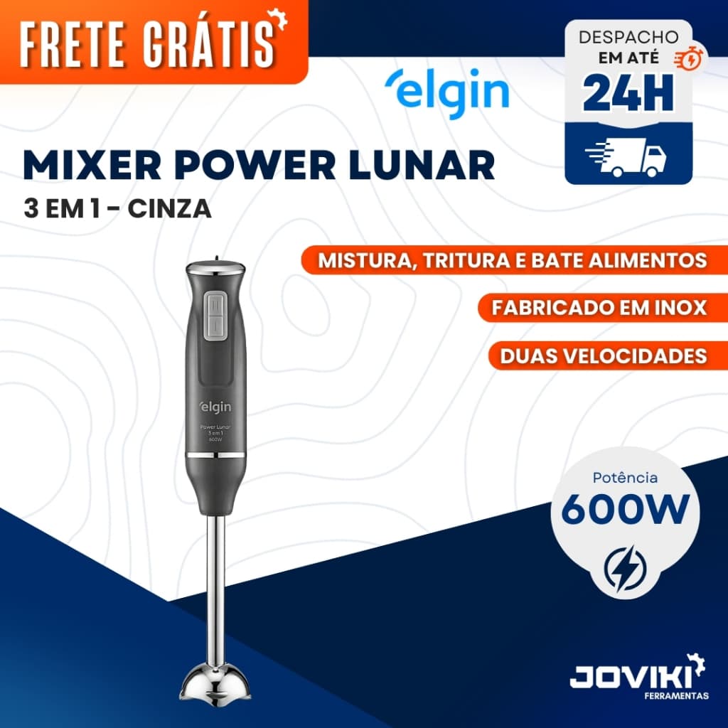 Mixer Power Lunar Inox Cinza 3 Em 1 600W Elgin 220V