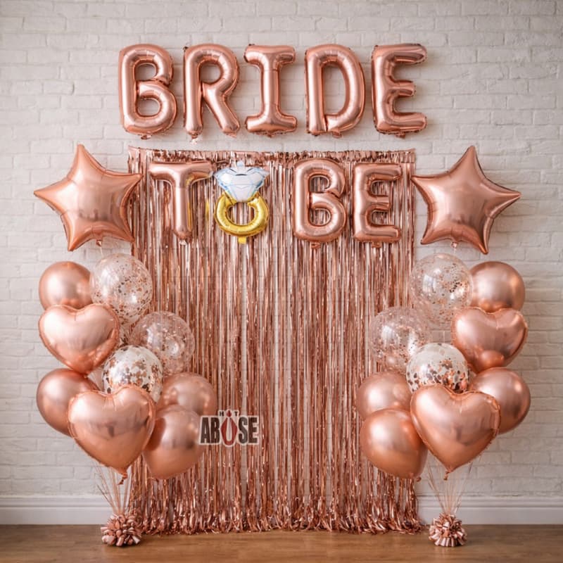 Kit Despedida de Solteira Completo Balões Bride to Be + 22 Balão + Cortina Metalizada Ouro Rose Chá de Lingerie