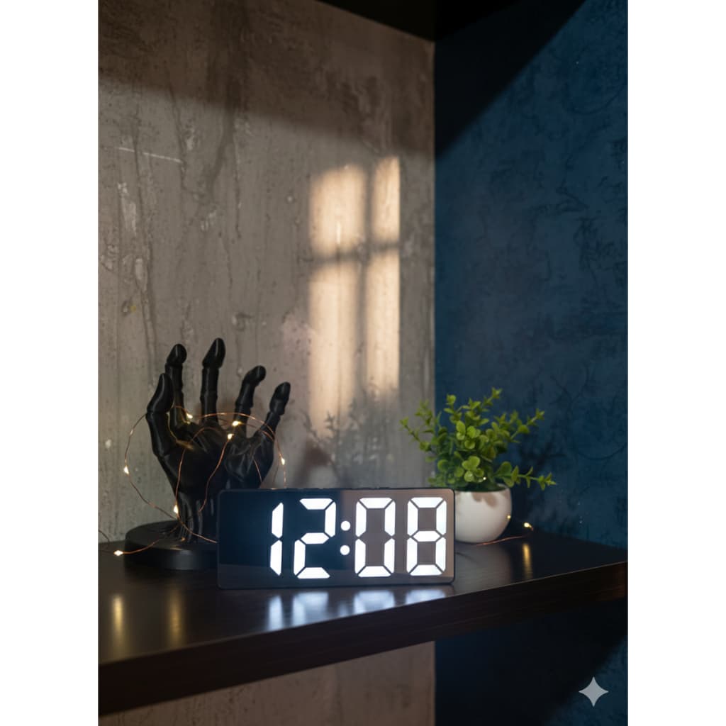 Relógio Digital LED 3D Grande Mesa Parede Decoração Quarto Sala Com Alarme e Temperatura