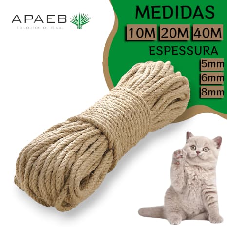 Corda de Sisal Grossa 100% Natural 5mm 6mm 8mm 10M 20M 40M Fio Grosso Resistente Arranhador Gato Artesanato Decoração