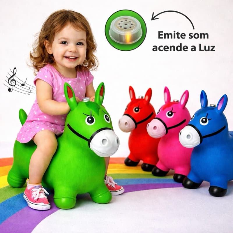 Cavalinho Upa Upa Inflavel Infantil Pocoto Brinquedo Pula Pula Musica LED