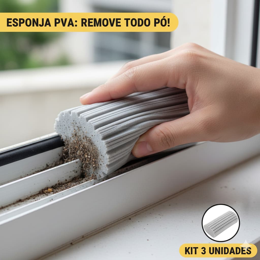 Kit 3 Esponjas Alta Absorção Pva Limpeza de Fresta Absorve Liquido E Sujeira Multi-Funcional Simplo