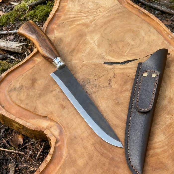 Faca Picanheira Artesanal Para Churrasco ou Cozinha Aço Inox BrutForg com Bainha 8  Polegadas Corte Preciso