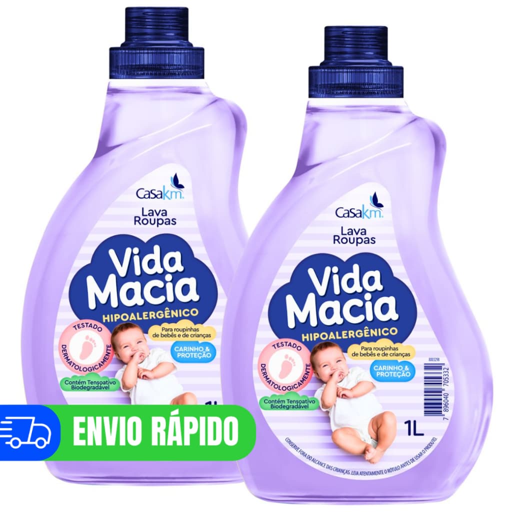 Kit 2 Lava Roupas Bebê Vida Macia 1 Litro Sabão Liquido