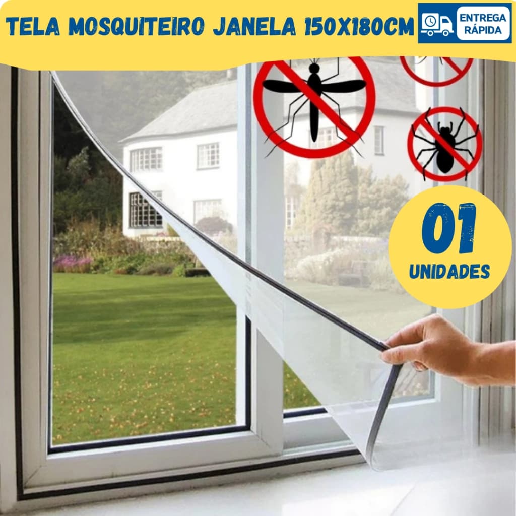 Tela Proteção Mosquiteira Ajustavel Velcro Contra Mosquito Pernilongo Dengue inseto 1,5X1,8M