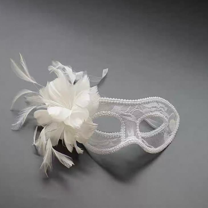 Máscara de Renda com Pena Branca para Carnaval Casamento Festas Temáticas