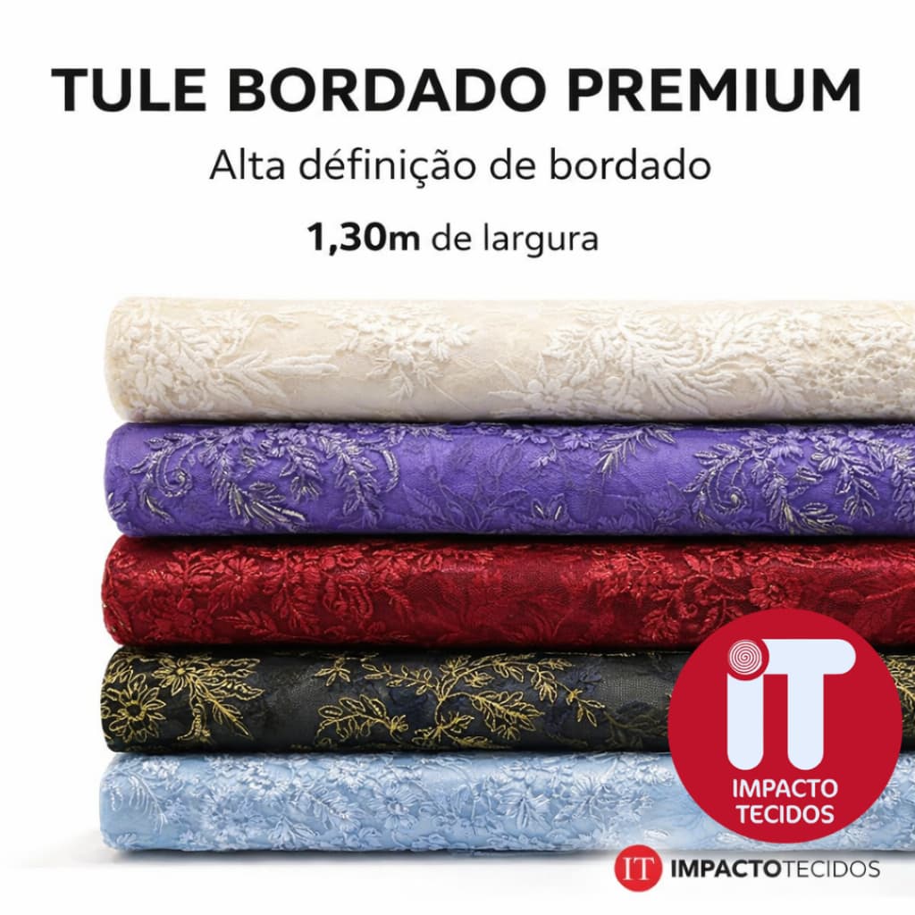 Tecido Tule Bordado 1mt x 1,30mt Largura Varias Cores Para Vestidos Festa Noiva e Moda