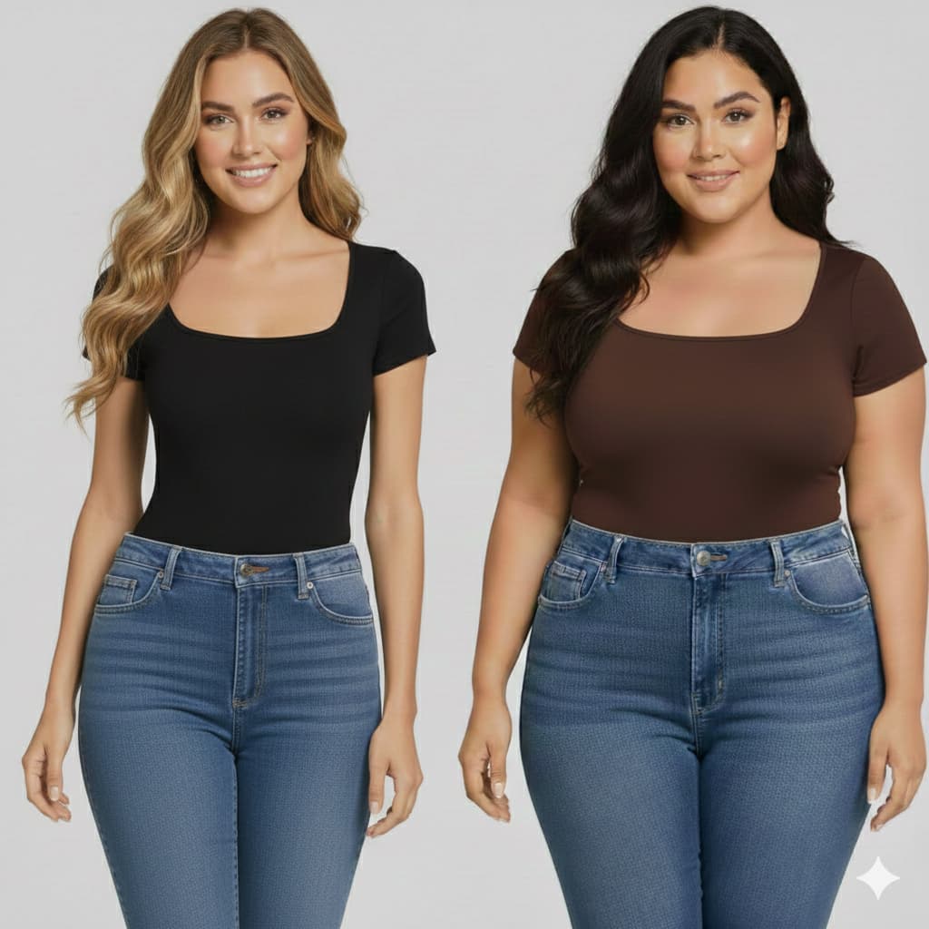 Body Feminino Suplex Manga Curta Decote Quadrado Elegante 36 ao 52 Plus Size Conforto Modelador G2