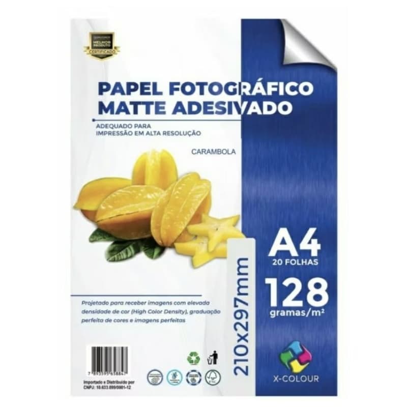 Papel Fotográfico X-Colour Matte Adesivo 128gr A4- 100 Folhas
