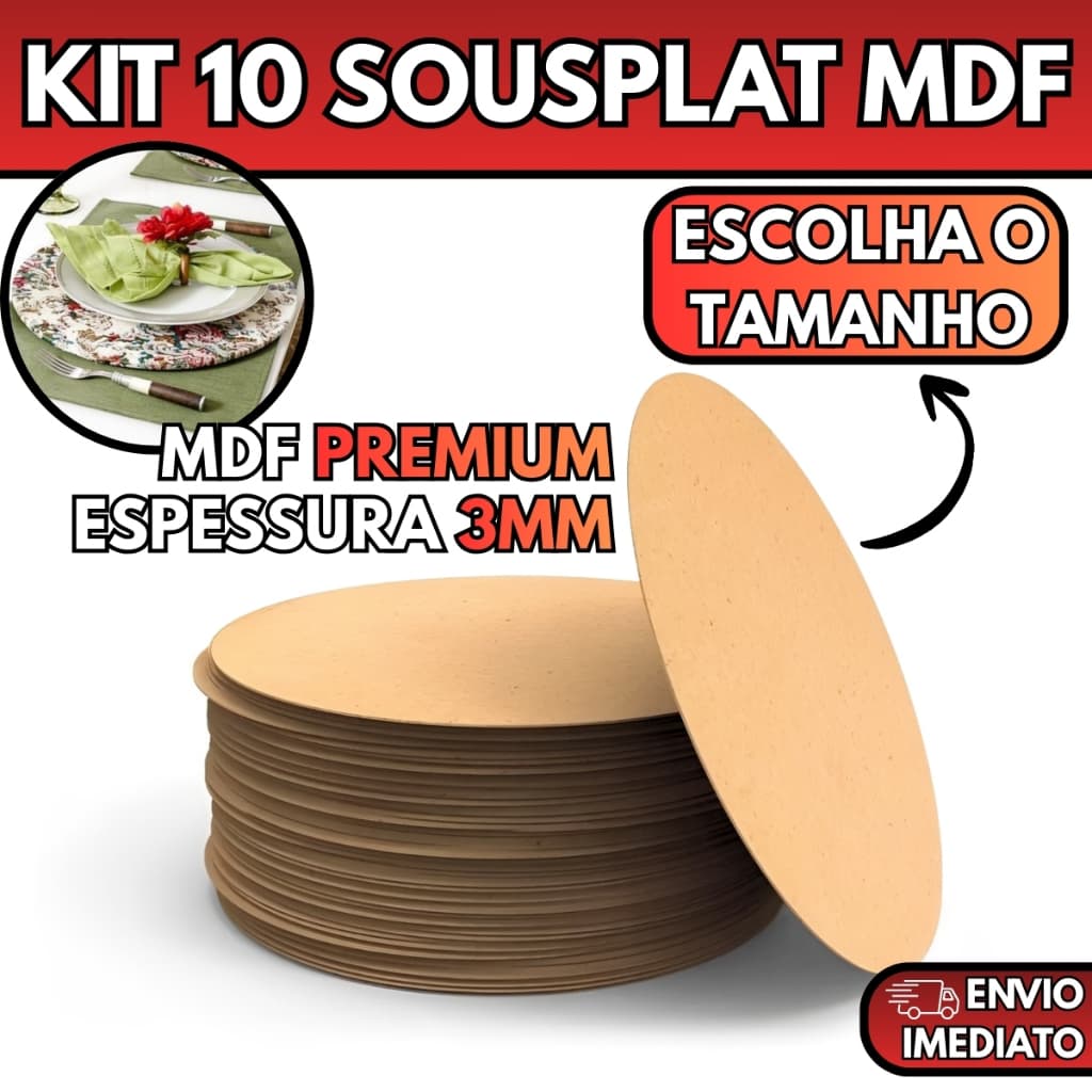 Kit 10 Base Para Sousplat Suplat Em MDF Vários Tamanhos Mesa Posta Jogo Americano Artesanato Pintura