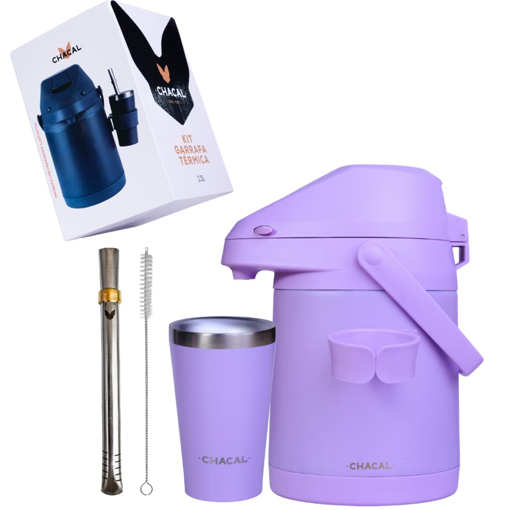 Kit Terere Chacal Garrafa 2,5L Cuia 200ml Bomba Inox Lilas  - Lançamento