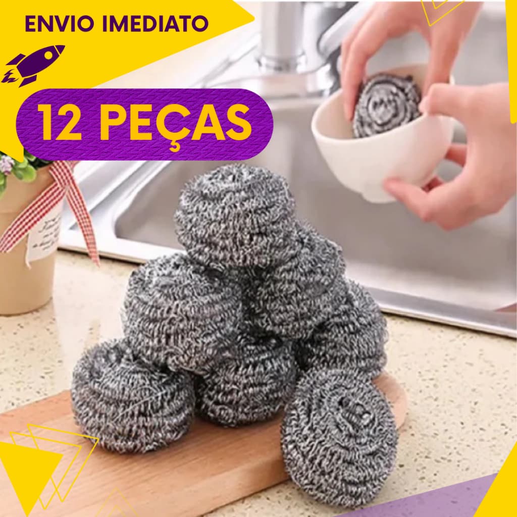 Kit Esponja de Aço Inox - Não Enferruja - (Kit 5, 10 ou 12un) - Limpeza Pesada Panelas Grelhas