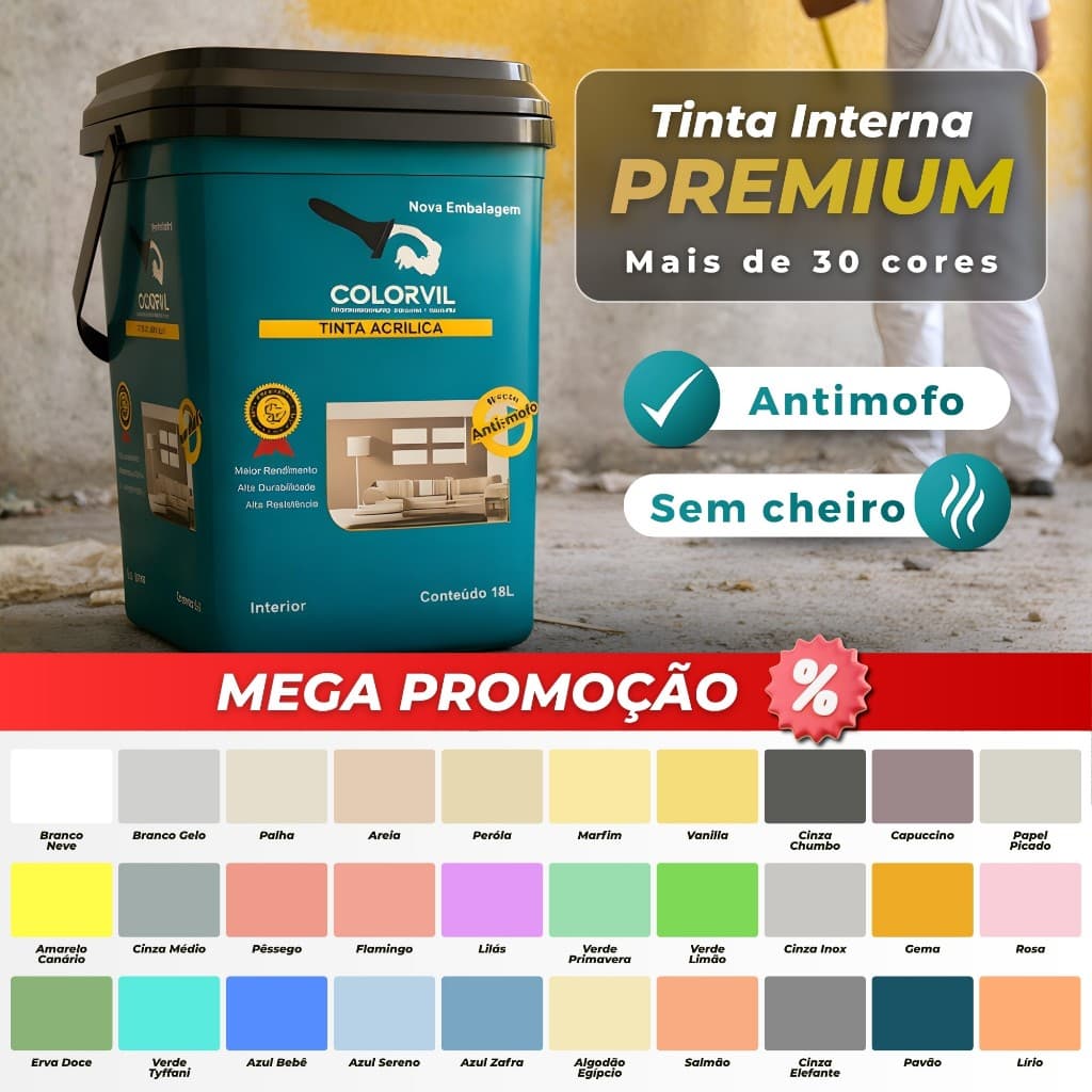Tinta Acrílica Colorvil 18 litros Parede Barata Sem Cheiro Antimofo Maior rendimento