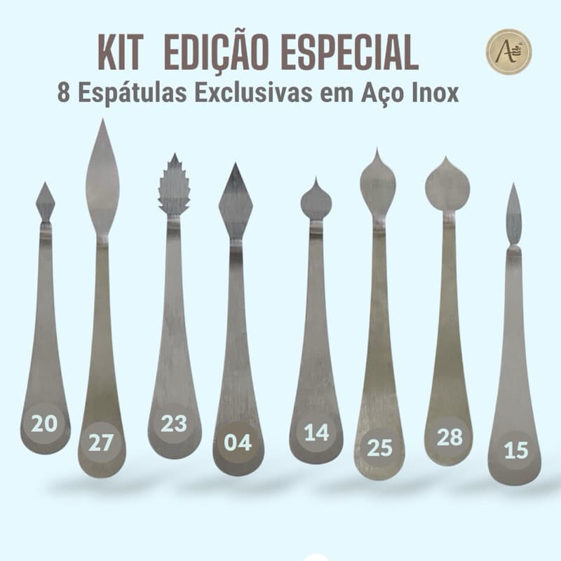 kit Espátula Pintura Artística Textura Bolo Confeitaria Aço Inox