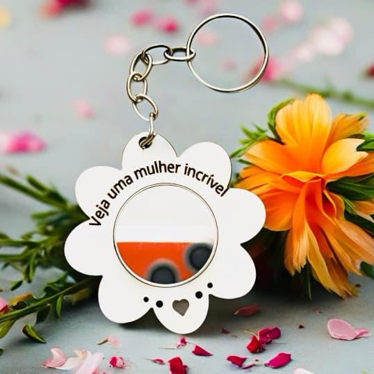 KIT Chaveiro Flor INCRÍVEL com Espelho  MDF BC, decoração, mãe, dia das mulheres