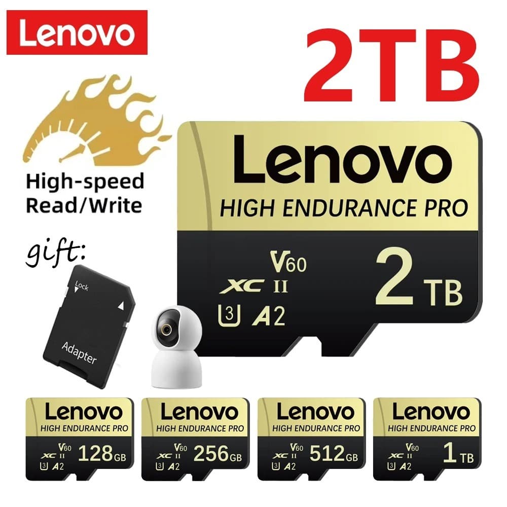 Cartão Micro SD Lenovo 2TB Ultra Rápido Classe 10 U3 A2 - 2048GB para Celular Drone Câmera PC