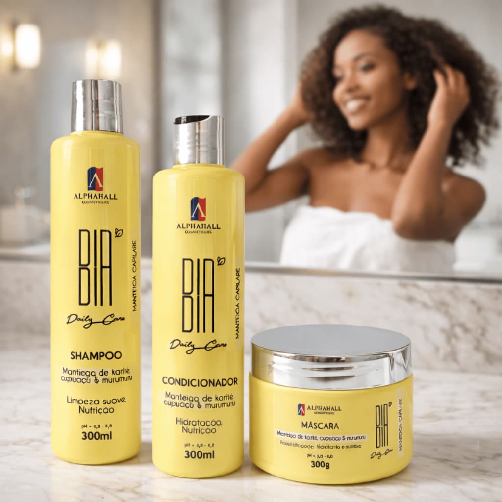 Kit Dia a Dia Manteiga Amarela Sampoo Condicionador Máscara Alphahall