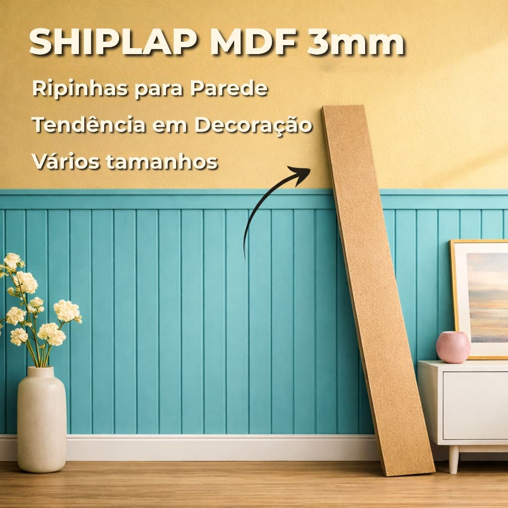 Kits Ripas Shiplap MDF Cru 5, 10 e 15 Unidades Painel Ripado Decorativo 3mm Ripinhas Decorativo