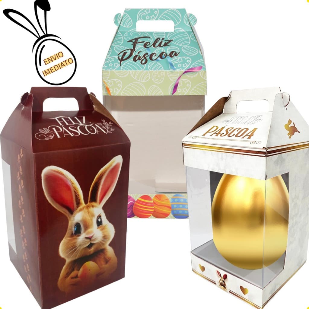 Kit 10 un Caixa Embalagem para Ovo de Páscoa em pé / inteiro 350 ou 500 gramas Com Visor Páscoa 2026