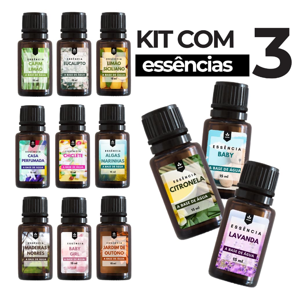 Kit 3 Essências Hidrossolúveis Puras e Concentradas Aromatizante para Umidificador | + 40 Aromas e Combinações
