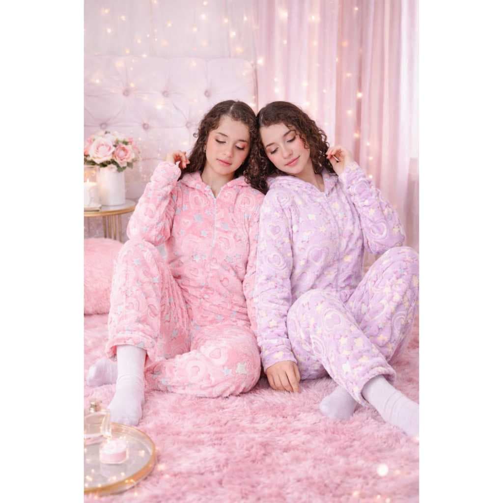 Pijama Infantil Macacão de Inverno Plush Estampado com Capuz e Zíper Quentinho Estampa variedades 2 ao 16