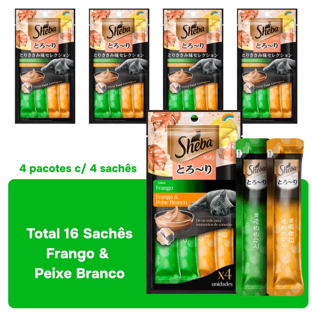 Petisco para Gatos Sheba Cremoso sabor Peixe Branco e Frango - 16 Sachês