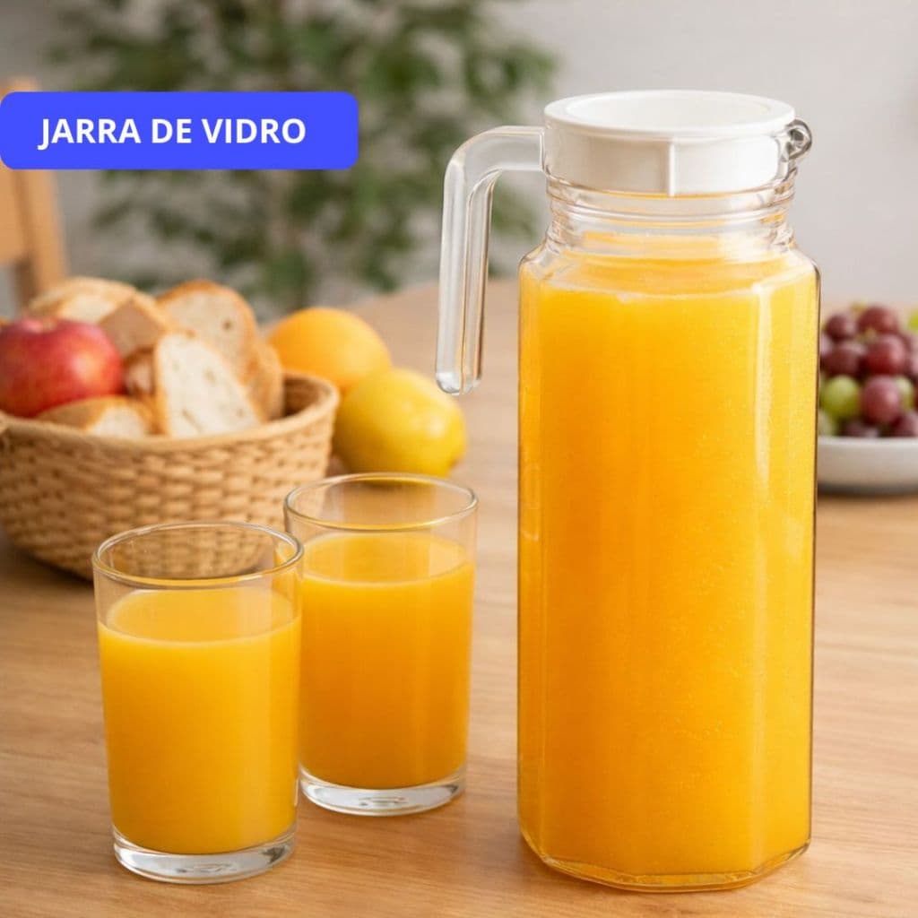 Jarra  De Vidros Para Água Suco Com Abas E Tampa 1.1Litros Chá Resistente