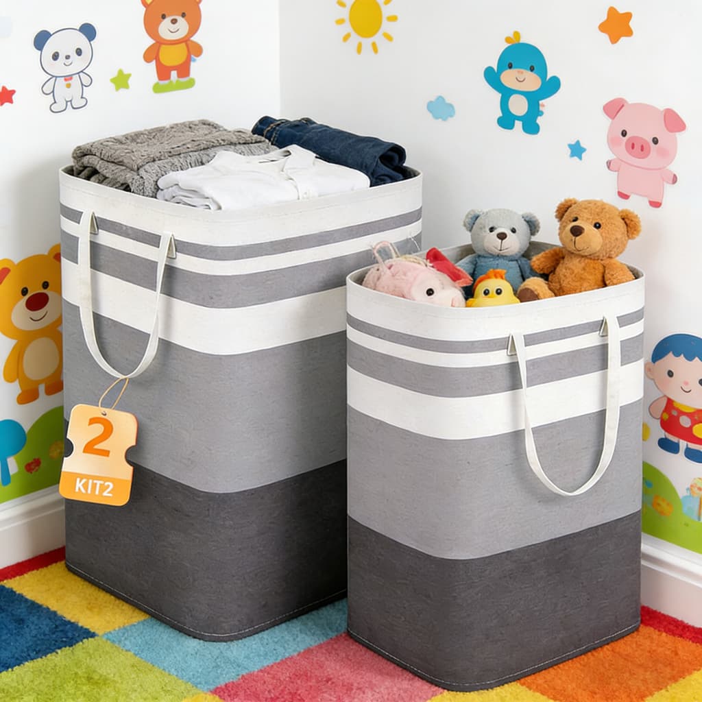 【Conjunto 2 Peças】Cesto Dobrável 70L - Organizador Multiuso para Roupas Sujas, Panos ou Brinquedos