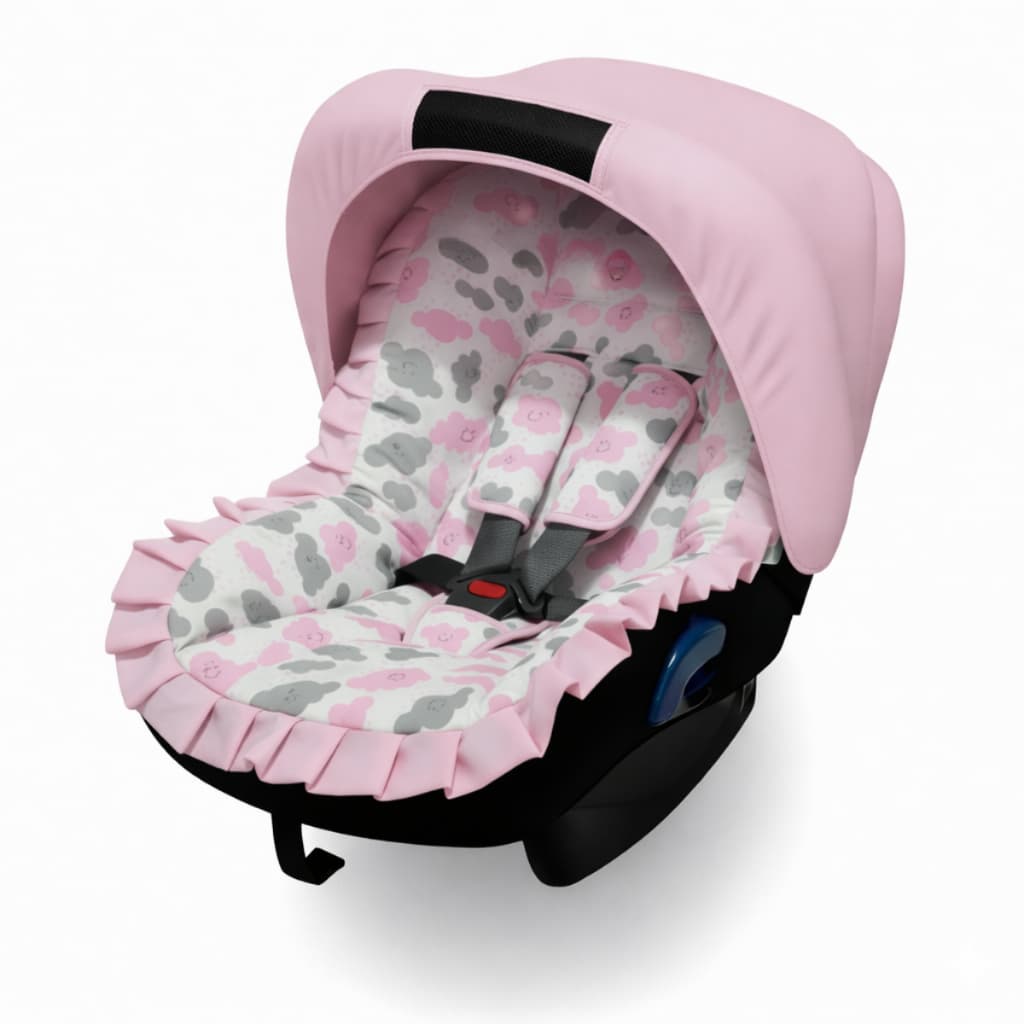 Kit Capa de Bebe Conforto + Protetor de Cinto + Capota Solar 100% Algodão Nuvem Rosa Tamanho Universal