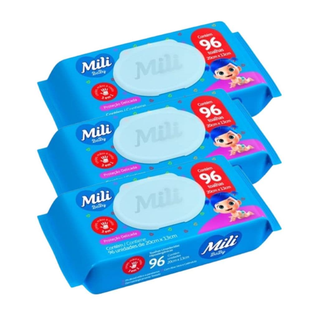 Kit 3 und Toalhinha Umedecida Mili Baby C/96und