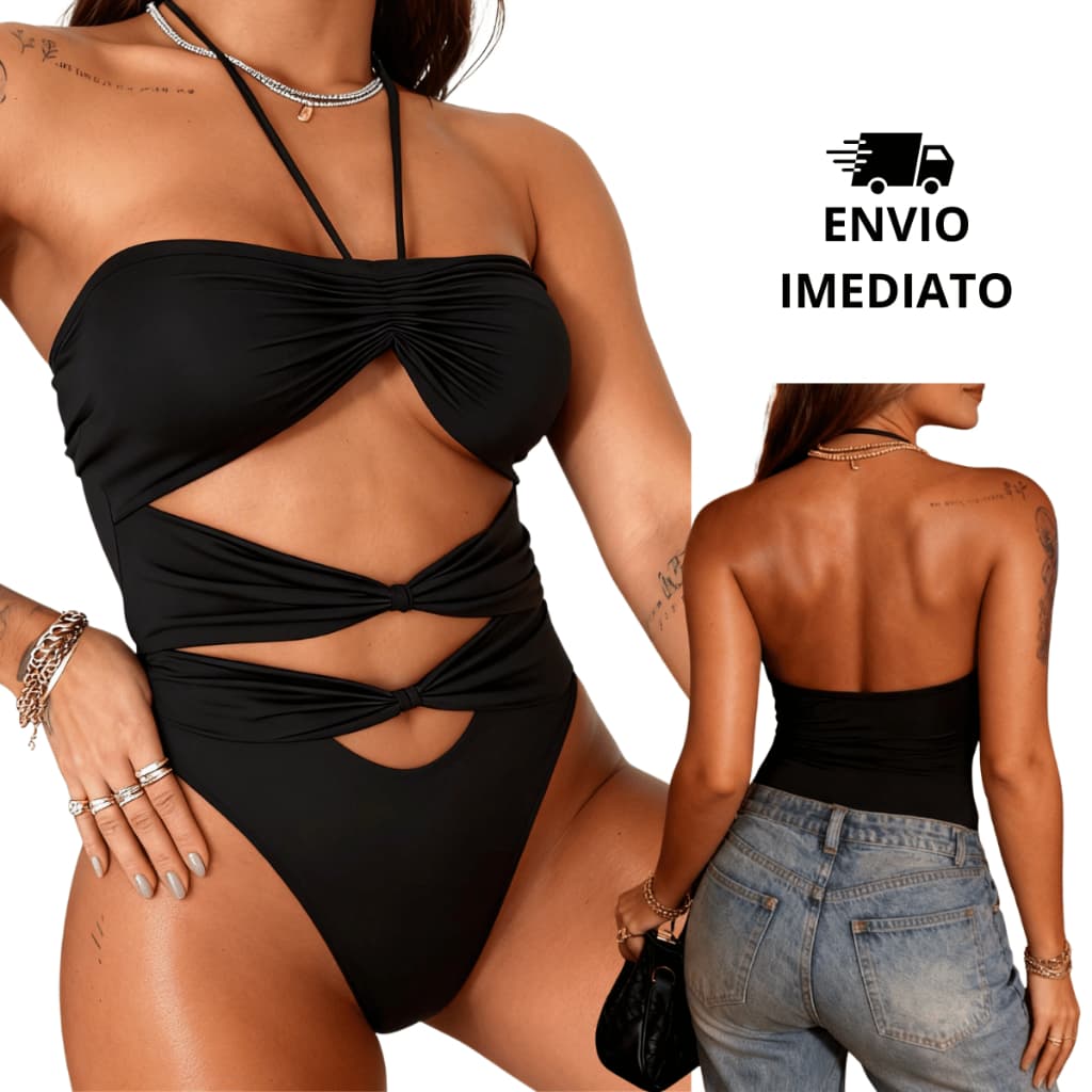 Body Feminino Sexi Gringa 3 Tiras com Amarração Ajustável para Festa e Balada Tendência Verão