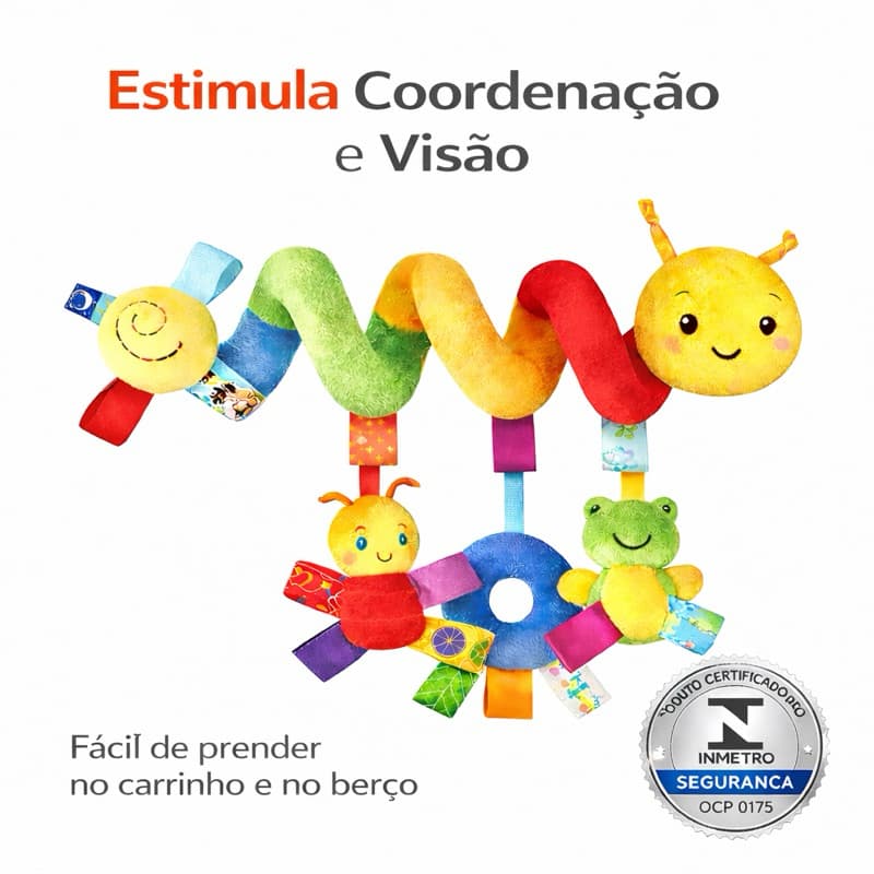 Móbile Espiral para Carrinho e Berço Bebê Conforto – Brinquedo Sensorial Educativo com INMETRO OCP 0175