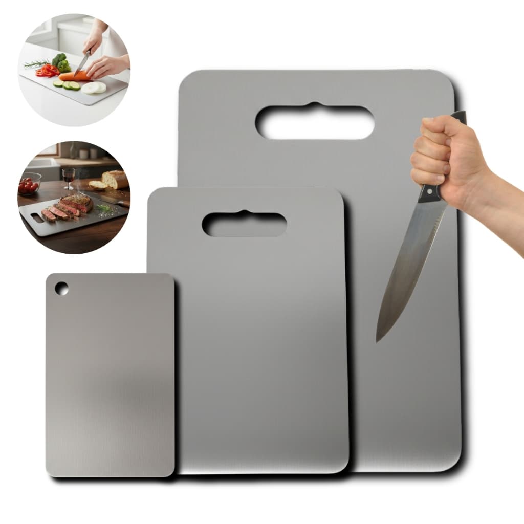 Kit 3 Tábua De Corte Aço Inox 304 Antibacteriana Cozinha Ecosul