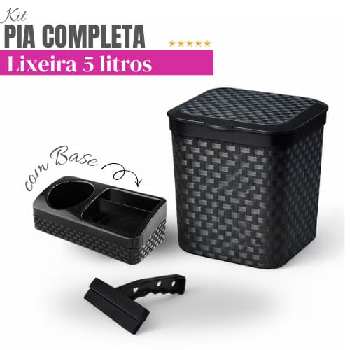 Lixeira de Pia Preto até 3 Peças – Lixeira 5L + Rodo de Pia + Porta Detergente anti odor