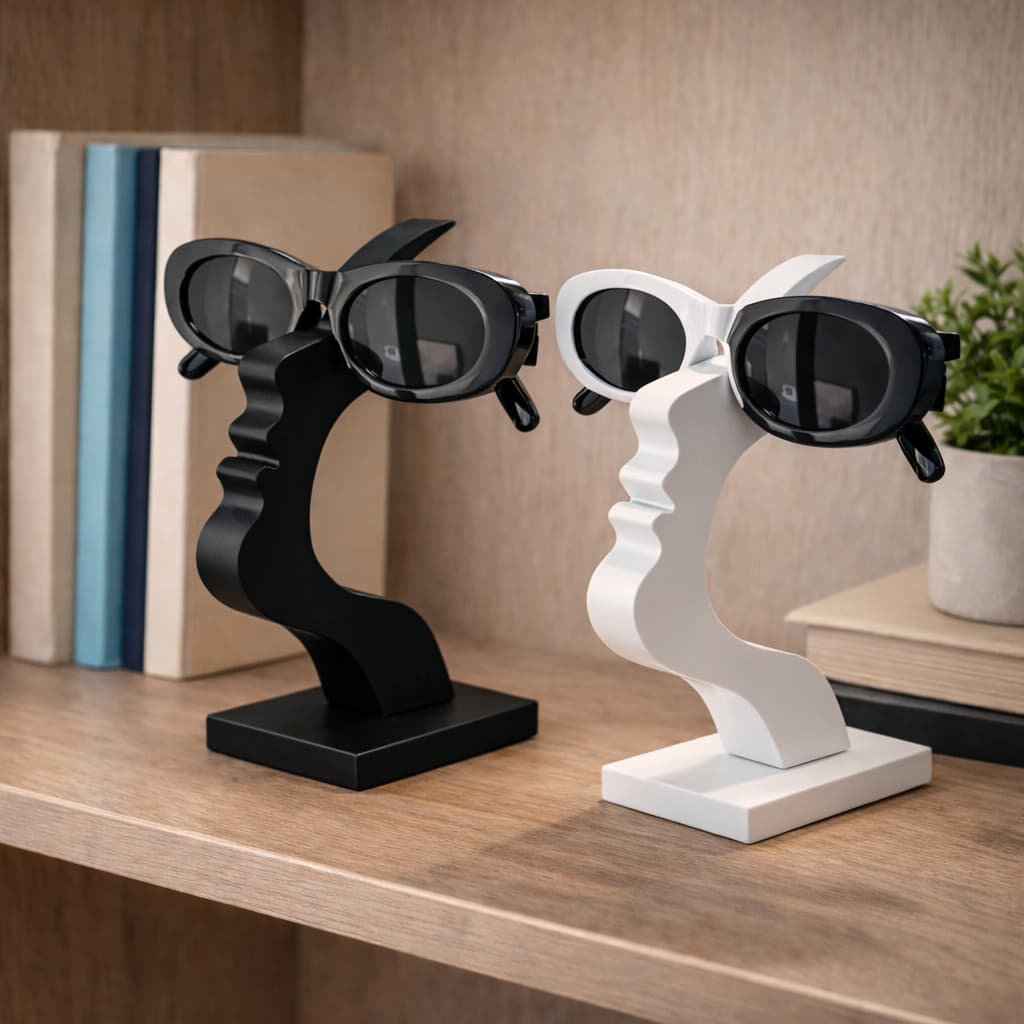 Kit com 2 Porta Óculos Decorativos | Estilo Rosto | Design Moderno e Elegante Preto/Branco
